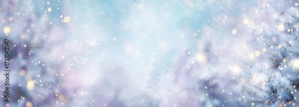 Fototapeta Winter Background with Snow and Bokeh Lights