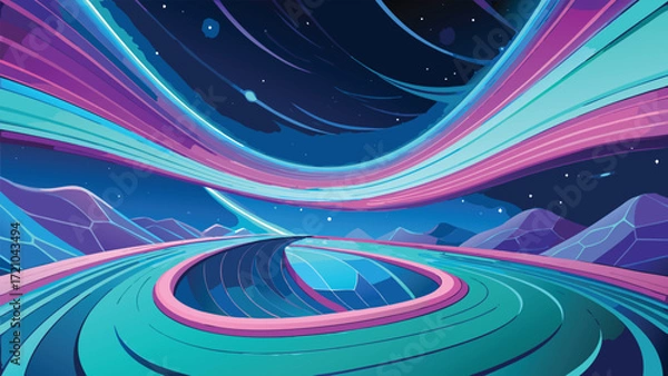 Fototapeta Vector illustration of abstract background with blue, purple and pink waves.