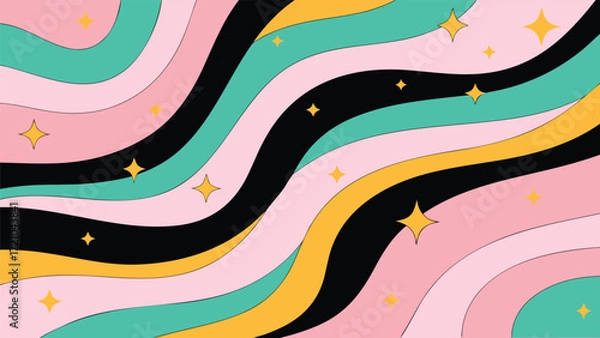 Fototapeta abstract background with wavy lines and stars. Vector illustration.