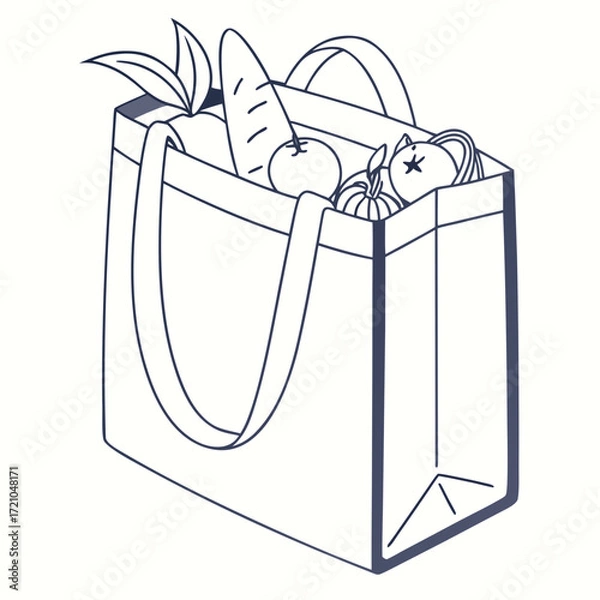 Fototapeta reusable shopping bag simple outline
