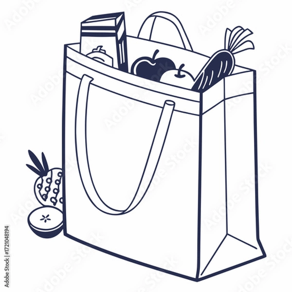 Fototapeta reusable shopping bag simple outline

