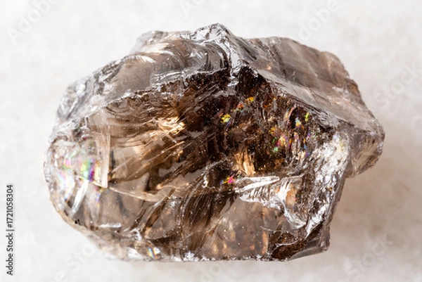 Obraz sample of raw smoky quartz rock on white marble