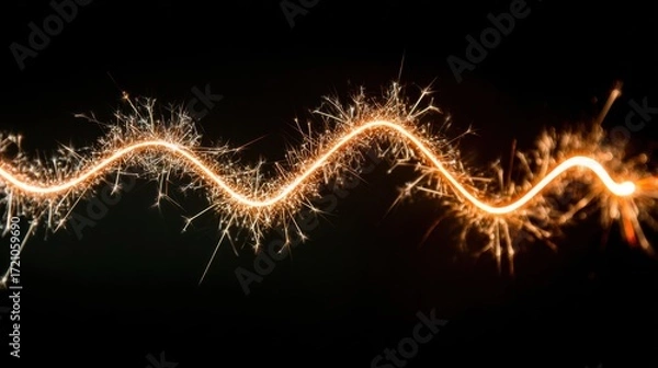 Fototapeta Sparkling Light Trail Forming Wavy Pattern Against Dark Background Capturing Dynamic Energy and Movement in Abstract Style