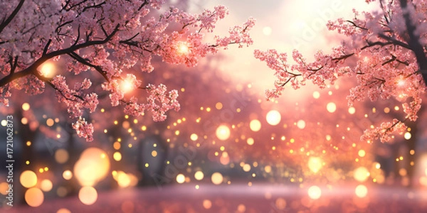Obraz Magical Cherry Blossom Trees with Sparkling Light in Spring
