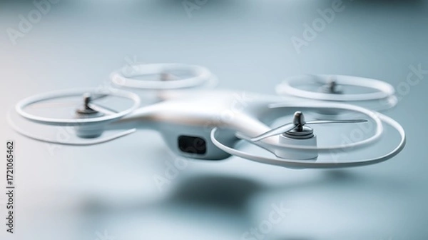Fototapeta Modern drone with advanced technology features hovering in the air, showcasing sleek design and innovative engineering details