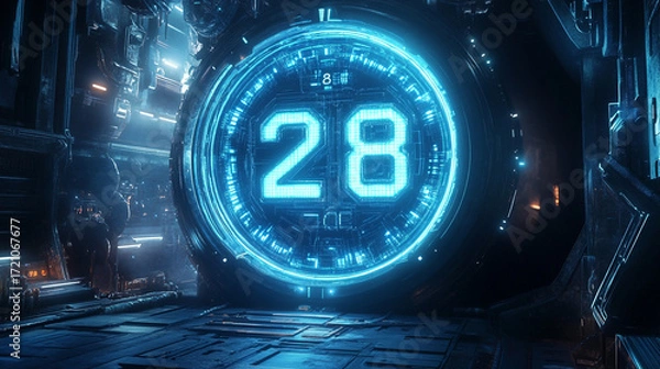 Fototapeta Cyberpunk Countdown Futuristic Digital Clock in Sci-Fi Environment