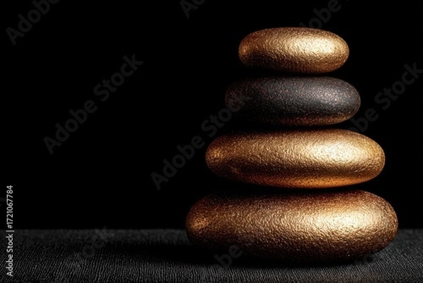 Fototapeta Elegant Stacked Rocks with a Glossy Finish against a Dark Background for Tranquil and Sophisticated Decor
