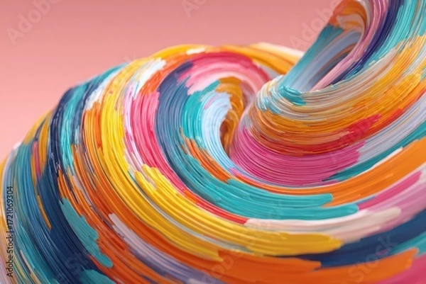 Fototapeta A vibrant swirl of multicolored paint strokes creates a dynamic and abstract design, showcasing a spectrum of hues in a visually engaging composition.