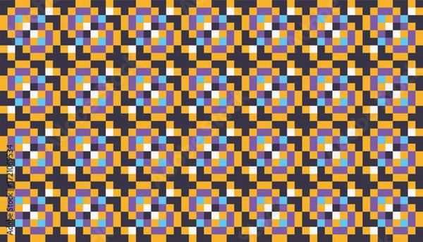 Obraz A colorful geometric mosaic motif with a dynamic checkered pattern. The combination of yellow, purple, blue, white, and black creates a modern yet retro feel