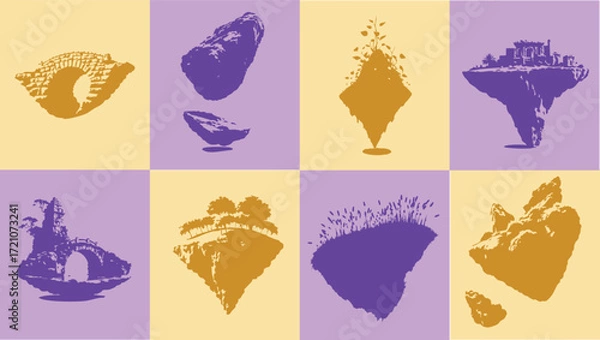 Fototapeta Silhouette floral and nature vector icon set with cute decorative elements and seamless design