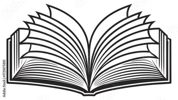 Fototapeta Open book one line art illustration, smooth continuous stroke, symbolizing imagination, knowledge, and creativity, simple minimalist aesthetic for education, storytelling, or literary-inspired designs