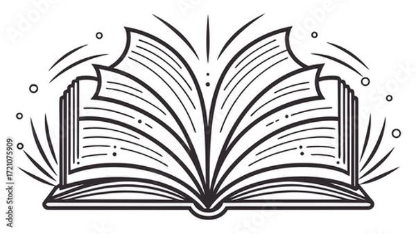 Fototapeta Open book one line art illustration, smooth continuous stroke, symbolizing imagination, knowledge, and creativity, simple minimalist aesthetic for education, storytelling, or literary-inspired designs