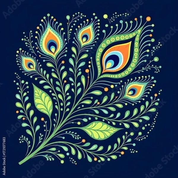 Fototapeta peacock feather pattern in blue background 