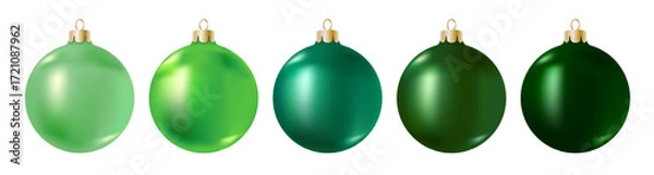 Fototapeta Realistic bright green Christmas balls set isolated on white background. Clean 3D ball, vibrant color shades from light to dark and emerald green gradient. Vector clipart, New Year decoration.