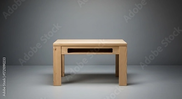 Obraz Simple light wooden table with a recessed storage area stands out against a neutral backdrop.