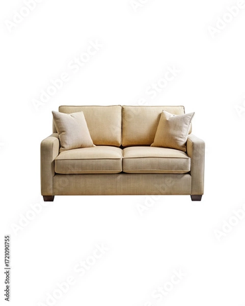 Fototapeta Elegant neutral colored two seat sofa with comfortable cushions isolated on white