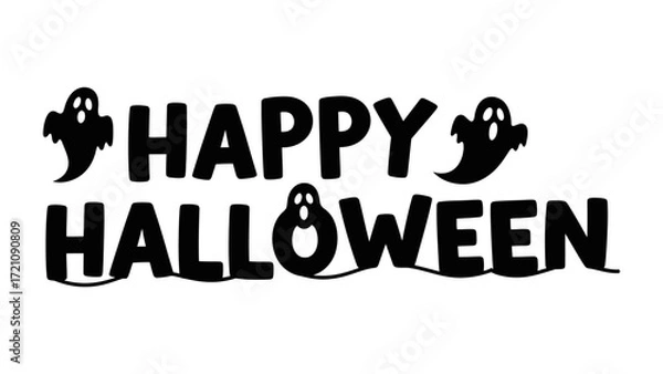 Fototapeta Happy Halloween: a fun and spooky greeting, with ghost graphic, Perfect for evoking a sense of excitement for Halloween season. 