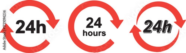 Fototapeta Illustration of three circular arrows indicating 24 hours service isolated on white background