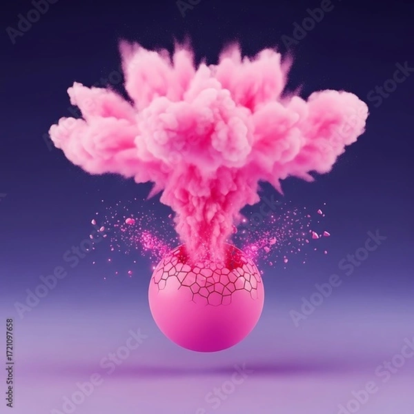 Obraz A vibrant pink sphere explodes in a dramatic cloud of smoke, showcasing a dynamic 3d design.