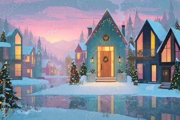 Obraz Christmas Background Illustration with Snowy Effects to use for Posters, Covers, Copyspace, and Greeting Card Designs