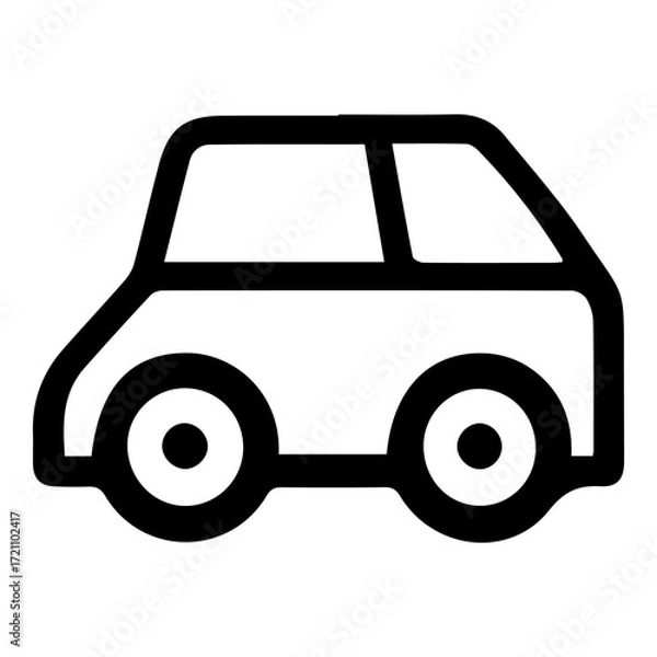 Fototapeta A car is shown in a black and white drawing. The car is a small, compact vehicle with a boxy shape. The car is parked on a white background