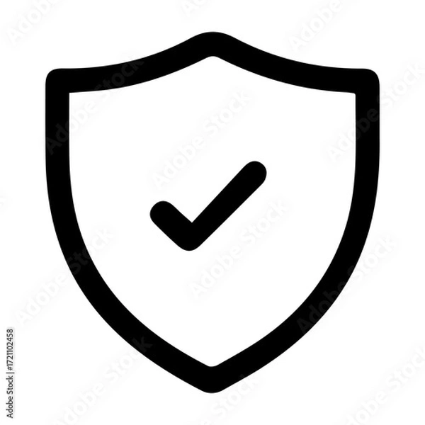 Fototapeta A black and white shield with a check mark on it. The shield is a symbol of protection and security