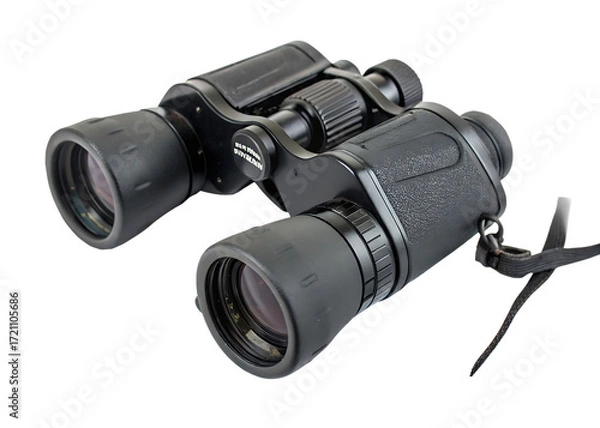 Fototapeta Binoculars with strap on white background isolated on a transparent background optical instrument