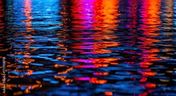 Fototapeta Abstract reflection of colorful lights on rippling water.