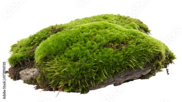 Fototapeta Lush green moss clump with dense velvet texture isolated on a transparent background