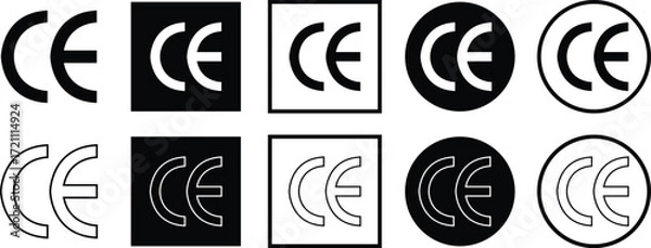 Fototapeta CE mark icon set in flat and line style. European Conformity certification, safety standard approval, product compliance and quality assurance vectors. EU for safety, health, environmental protection.
