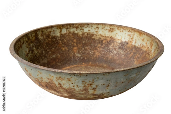Fototapeta Old rusty metal bowl on white background isolated on a transparent background container