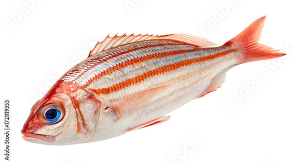 Fototapeta Red and white striped fish with blue eye isolated on a transparent background seafood 2