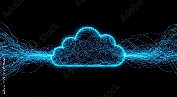 Fototapeta Abstract Digital Cloud Technology and Data Flow on a Dark Background