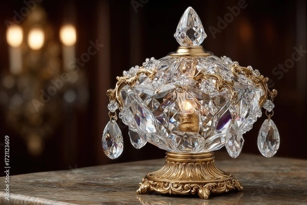 Fototapeta Exquisite Crystal Table Lamp with Intricate Details and Luxurious Design Ideal for Elegant Home Decor and Interior Styling