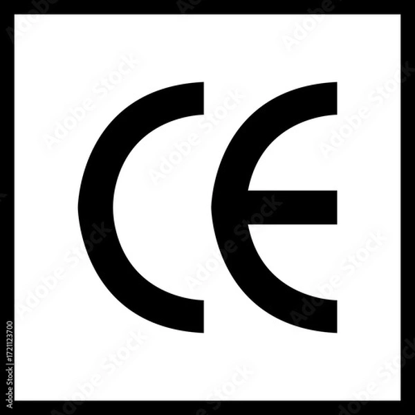 Fototapeta CE mark icon in flat style. European Conformity certification, safety standard approval, product compliance and quality assurance vector. EU standard for safety, health and environmental protection.