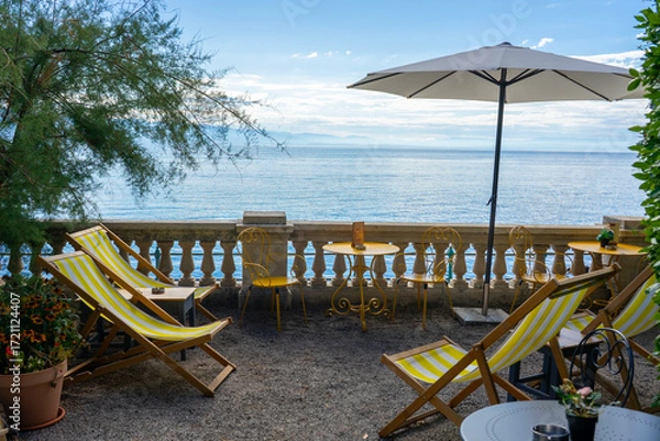 Fototapeta beautiful table on seaside with seaview in Opatija Croatia