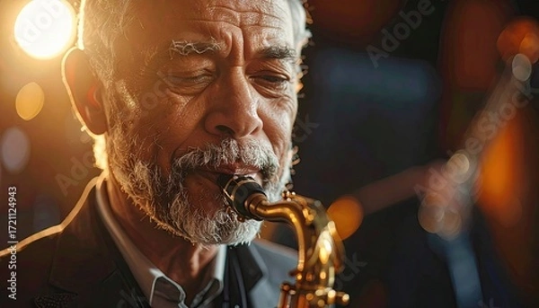 Obraz Close-up of a Senior Man Playing Saxophone