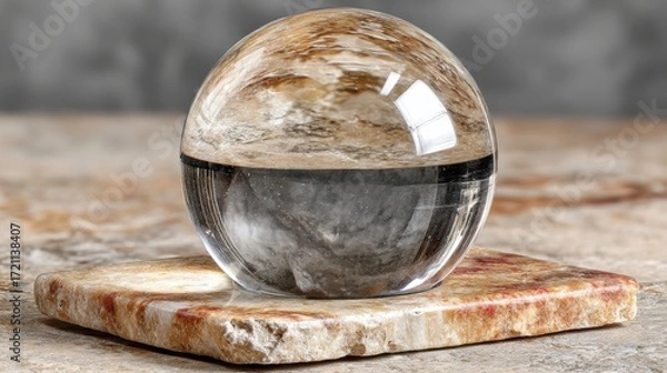 Fototapeta Crystal Sphere on Stone Surface for Artistic Reflection and Focus in Calm and Balanced Environment