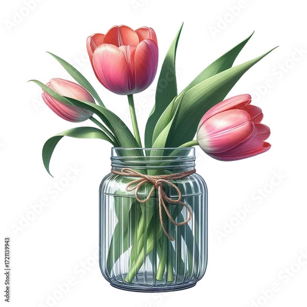 Obraz Tulip Decorated in Jar Vector Illustration