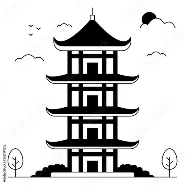 Fototapeta An icon design of mt fuji temple