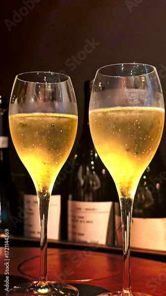 Obraz シャンパングラスのある風景　ペア　夜のバー