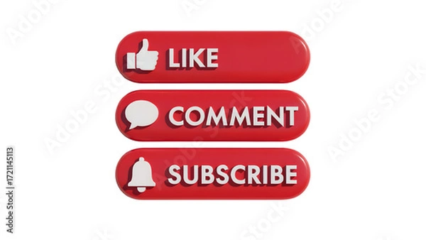 Obraz Red like comment and subscribe buttons stacked vertically on a plain black colored background