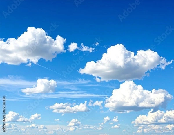 Obraz Clouds scattered across a vibrant blue sky