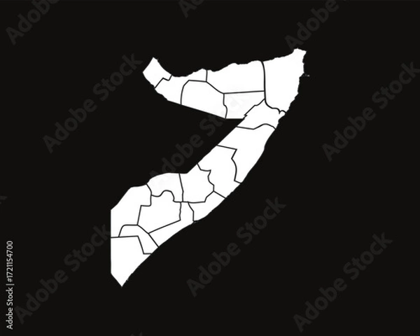 Obraz Somalia map regions white outline black background 