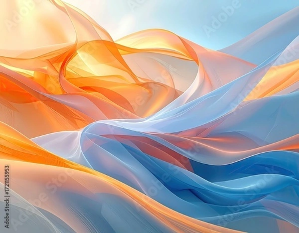 Fototapeta Abstract flowing fabric in shades of orange and blue