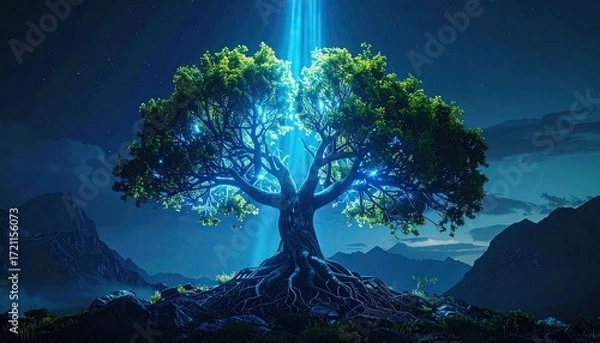 Fototapeta Mystical tree bathed in ethereal light