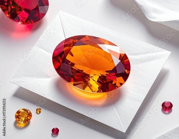 Fototapeta Radiant orange-red gemstone on white