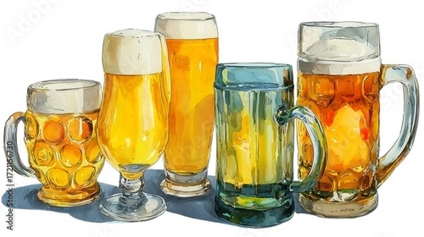 Obraz Set of Assorted Beer Glasses with Lager
