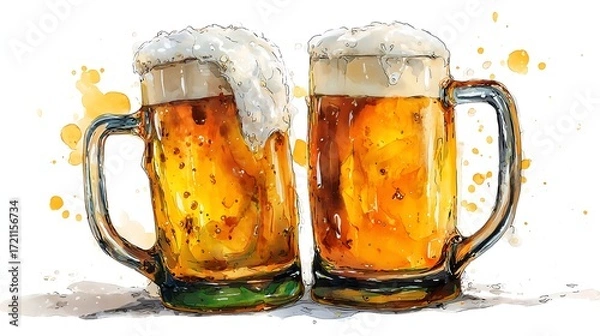 Obraz Beer Mugs with Overflowing Foam