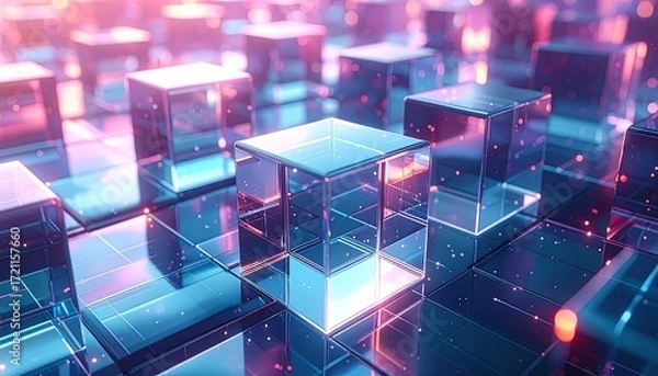 Obraz Abstract geometric pattern of glowing cubes